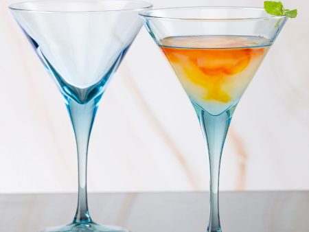 Blue V-Line Martini Stem Glasses | Set of 2 | 4 x 7 inches | 250ml on Sale