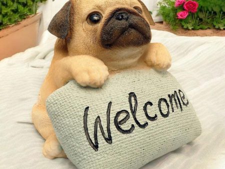 Cute Pug Welcome Sign Polyresin Figurine | 5 x 4 x 4 inches Online now