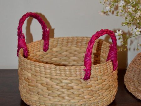 Luxury Kauna Round Beige & Fuchsia Fruit Basket | 7 x 3 inches Fashion