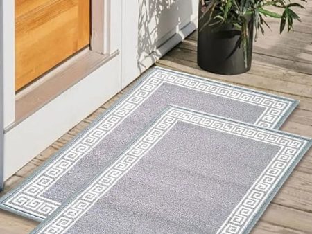 Single Line Greek Anti-Slip Multipurpose Door Mats | Set of 2 | 24 x 16 inches on Sale