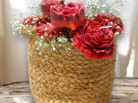 Rustic Red Scented Candles Jute Basket Bouquet | Set of 12 | 9 x 10 inches For Discount