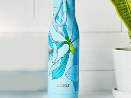 Zoku Stainless Steel Vaccum Insulated Blue Sky Lily Floral Water Bottle | 3 x 3 x 11 inches Cheap