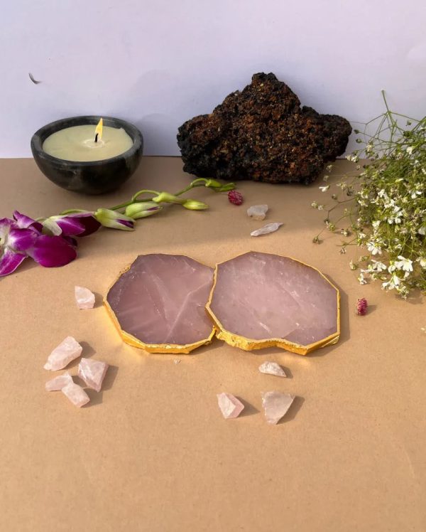 Rose Quartz Gold Plated Table Coasters | Set Of 2 , Set of 4 | 4 inches Online