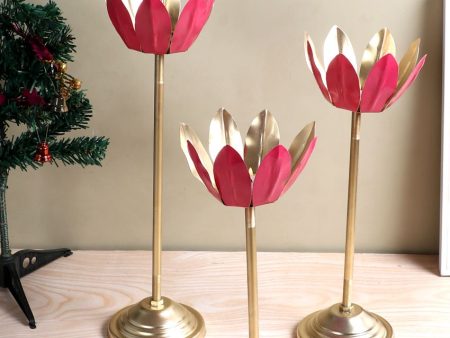 Innovative Pink Shade Lotus Candle Holder | Set of 3 Online now