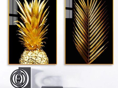 Beautiful Golden Pineapple & Palm Leaf Canvas Wall Painting Online