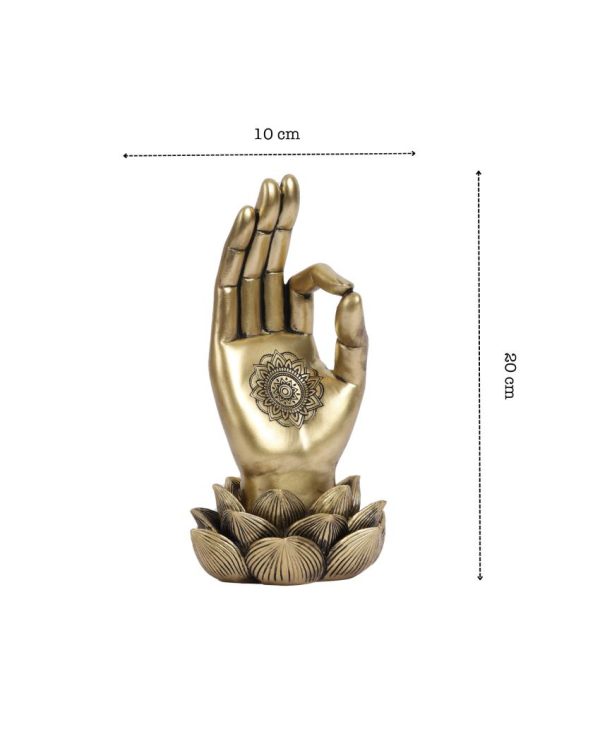 Golden Resin Buddha Lotus Palm Showpiece | 4 x 4 x 8 inches Online