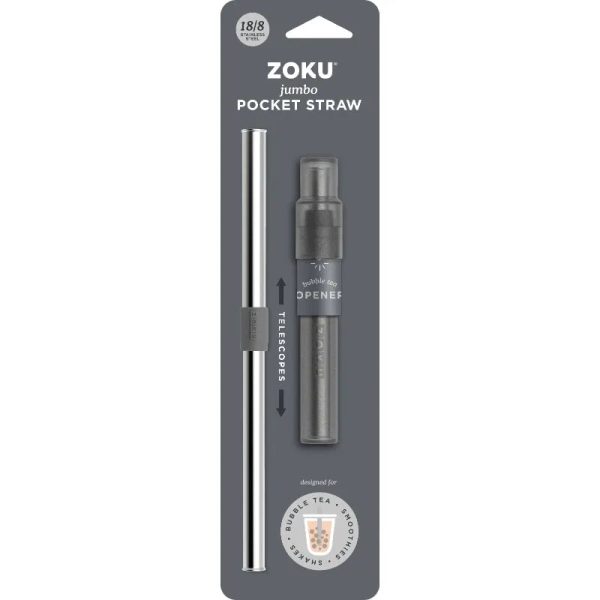 Zoku Stainless Steel Jumbo Pocket Straw with a Silicone Mouth Piece | Charcoal Color | 8.5 inches Discount