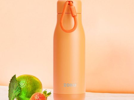 Zoku Stainless Steel Vaccum Insulated Water Bottle | Orange | 3 x 3 x 10 inches For Sale