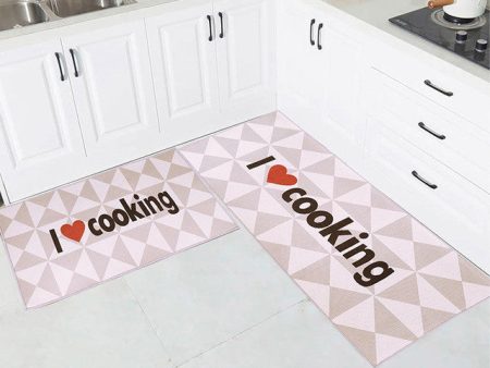 I Love Cooking Nylon Kitchen Floor Mats | Set of 2 For Sale