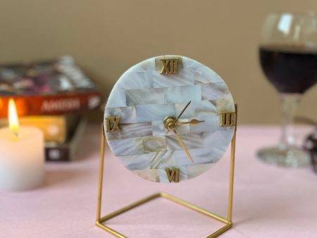 Round Shape Desktop Table Clock Handmade With Mother Of Pearl | 5 x 5 x 6 inches Online Hot Sale