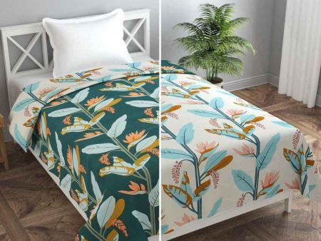 Reversible Dark & Light Green Leaves Printed Kids Comfy Quilts Cover With Zipper Online Hot Sale