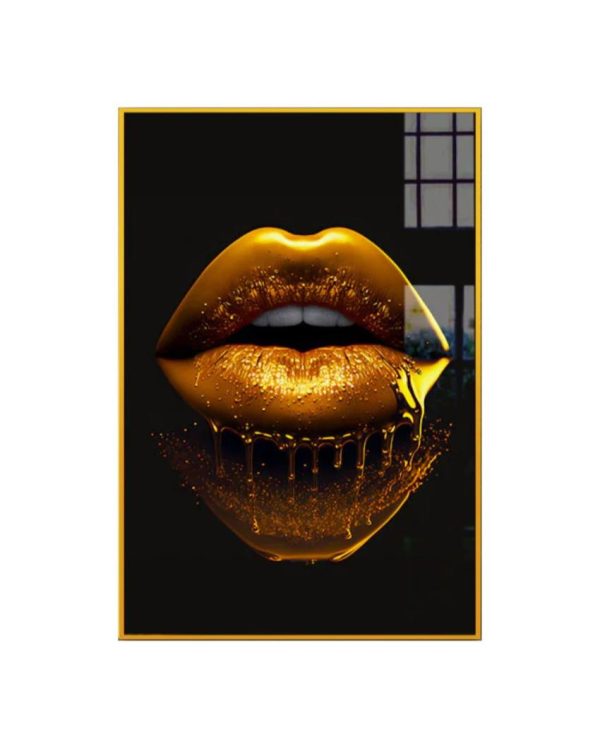 Sleek and Stylish Golden Lips Canvas Wall Painting For Discount