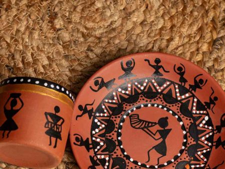 Traditional Brown Terracotta Handpainted Cup and Saucer Combo | Pack of 2 Sale