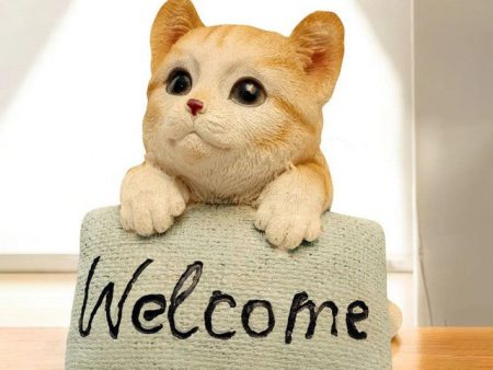 Cute Cat Welcome Sign Polyresin Figurine | 4 x 4 x 5 inches Online