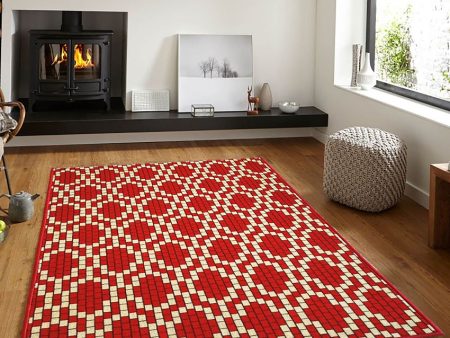 Red Brick Motif Pattern Anti-Slip Nylon Area Rug | 3 x 5 Ft Discount