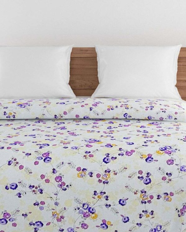 Veda Purple Floral Cotton Double Bed Size Quilt | 100 x 90 inches For Discount