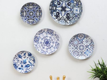 Abstract Meena Design Blue and White Wall Art Plates | Set of 5 Fashion