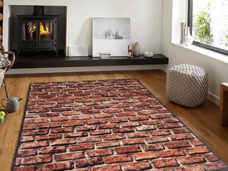 Brown 3D Brick Printed Nylon Carpet | 5 x 3 Feet Online