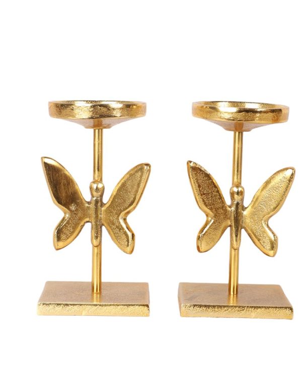 Elegant Golden Butterfly Design Candle Stand | Set of 2 | 3 x 8 inches Hot on Sale