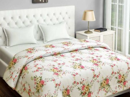 Zinnia White Floral Cotton Double Bed Size Quilt | 100 x 90 inches Supply