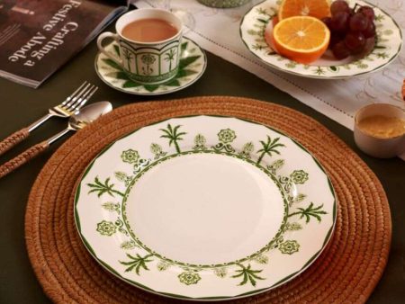 Stylish Green Lush Palm Motifs Design Porcelain Dinner Plates | Set of 4 | 11 inches Discount