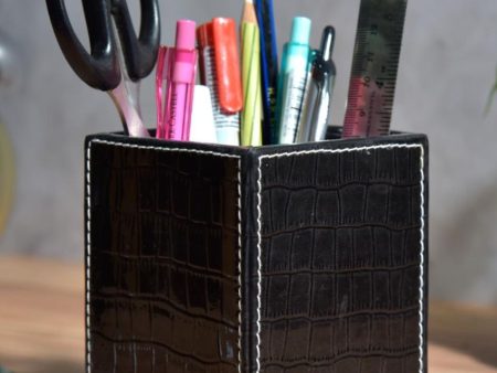 Epic Desk Organizer Faux Leather Croc Square Pen Stand | 4 x 4 x 5 inches Online