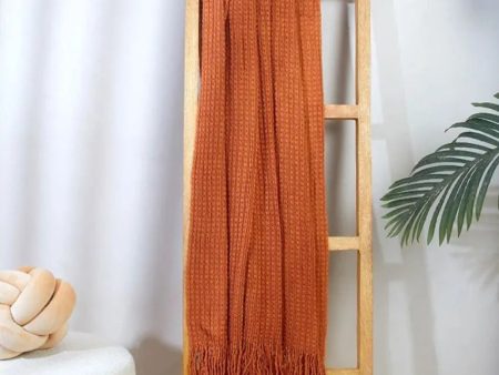 Knitted Cable Cotton Throw | Rust Sale