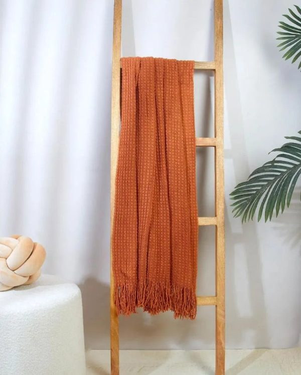 Knitted Cable Cotton Throw | Rust Sale