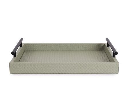 Sage Green Leather Interlaced Tray For Sale