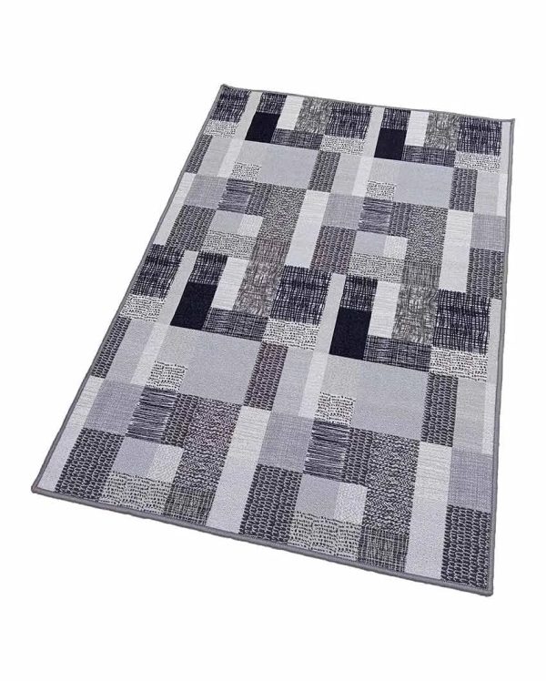 Elite Grey Geometric Anti-Slip Nylon Area Rug | 3 x 5 Ft For Sale