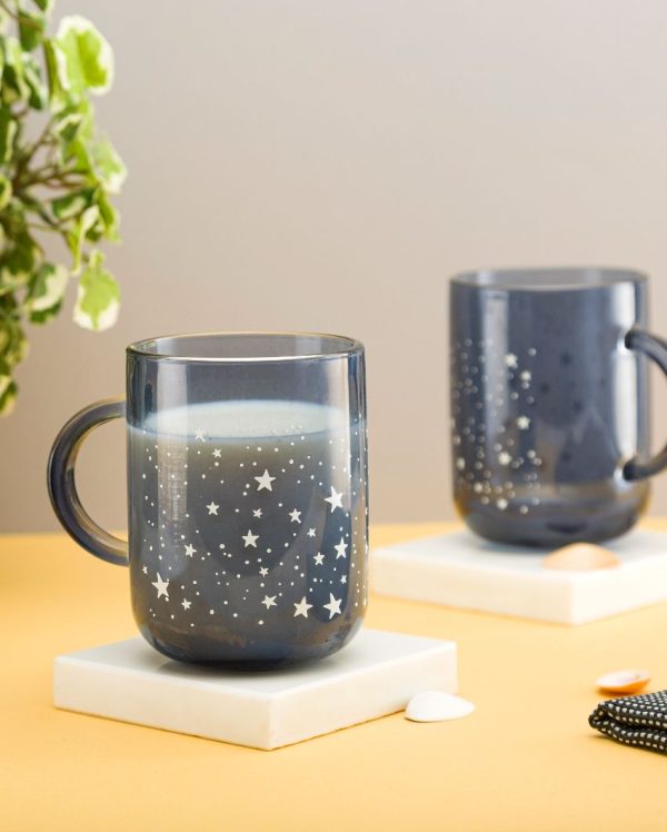 Blue Night Sky Glass Milk Mugs | 4 x 4 inches | 330ml For Cheap