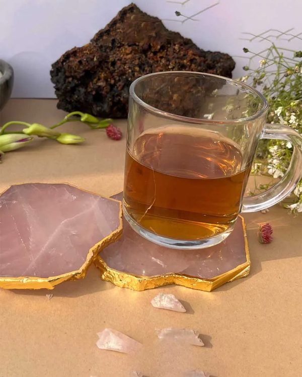 Rose Quartz Gold Plated Table Coasters | Set Of 2 , Set of 4 | 4 inches Online