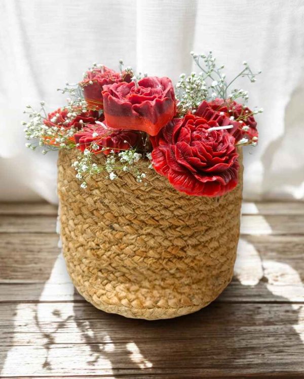 Rustic Red Scented Candles Jute Basket Bouquet | Set of 12 | 9 x 10 inches For Discount