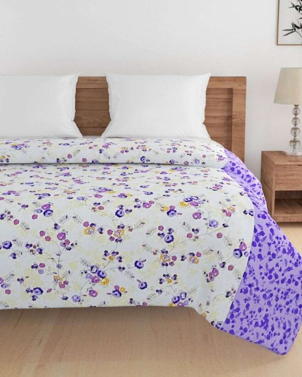 Veda Purple Floral Cotton Double Bed Size Quilt | 100 x 90 inches For Discount