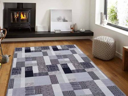 Elite Grey Geometric Anti-Slip Nylon Area Rug | 3 x 5 Ft For Sale