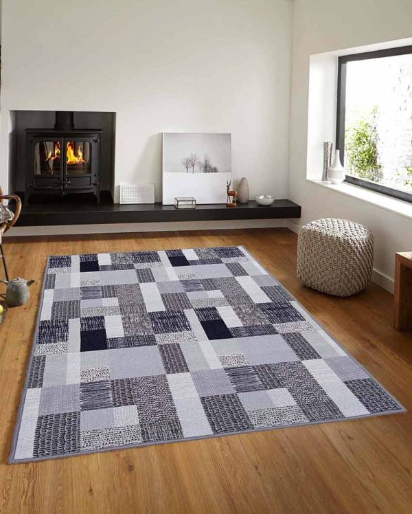 Elite Grey Geometric Anti-Slip Nylon Area Rug | 3 x 5 Ft For Sale