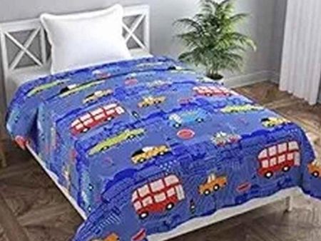 Blue Bus Printed Kids Comfy Quilts Cover With Zipper Supply