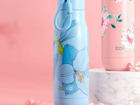 Zoku Sky Lily Blue Stainless Steel Vaccum Insulated Water Bottle | 3 x 3 x 11 inches For Sale