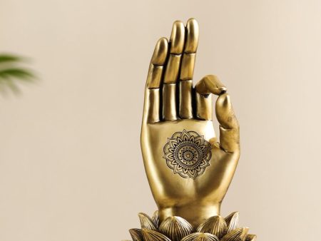 Golden Resin Buddha Lotus Palm Showpiece | 4 x 4 x 8 inches Online