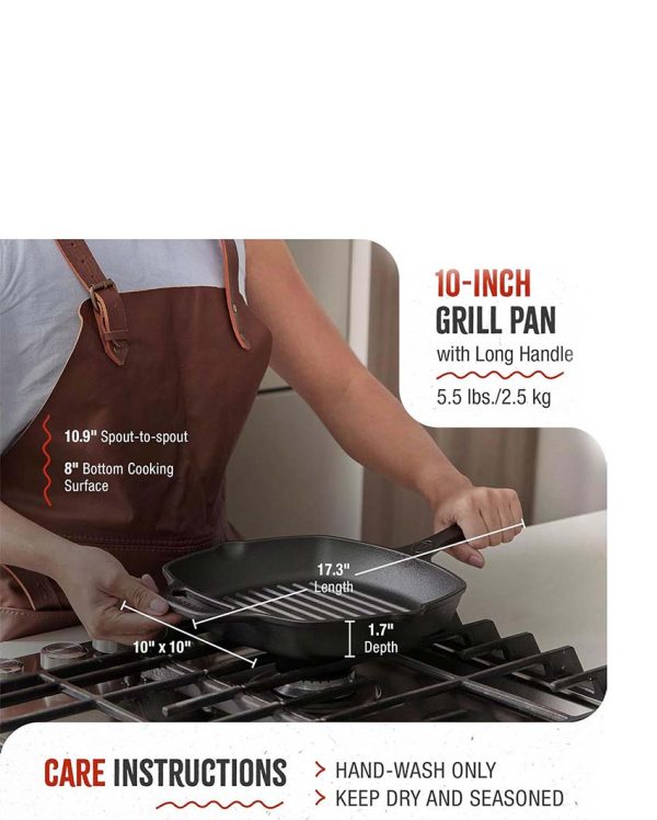 Square Cast Iron Grill Pan Non-GMO Flaxseed Oil | Safe For All Cooktops | 11 x 17 inches Sale