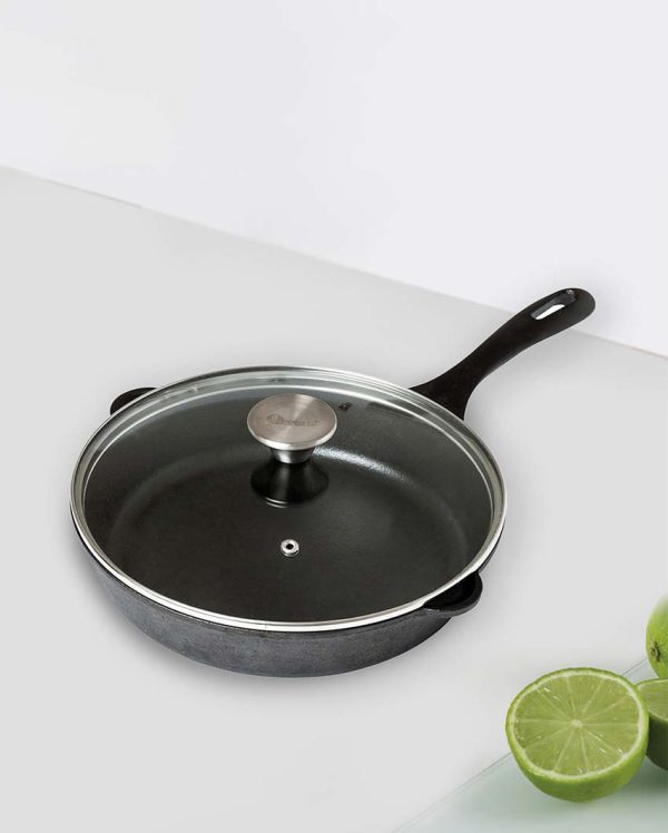 Cast Iron Skillet Pan with Custom Glass Lid | Safe For All Cooktops Discount