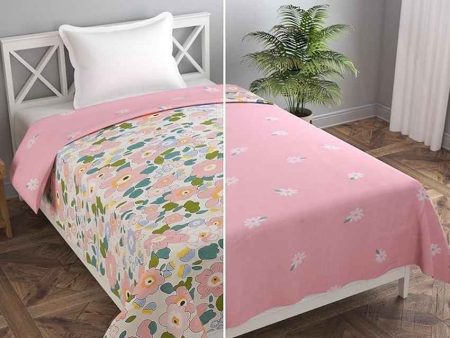 Reversible Pink Flowers & Ground Printed Kids Comfy Quilts Cover With Zipper For Sale