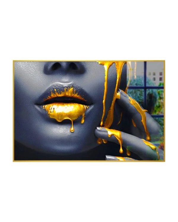 Women Lips Gold Drip Canvas Wall Painting Fashion