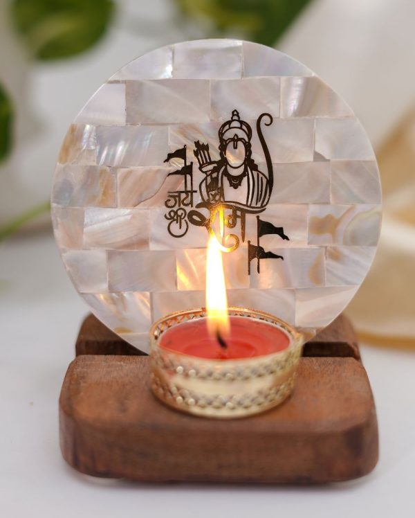 Jai Shree Ram Tea Light Holder Pearl with Wood Online Hot Sale