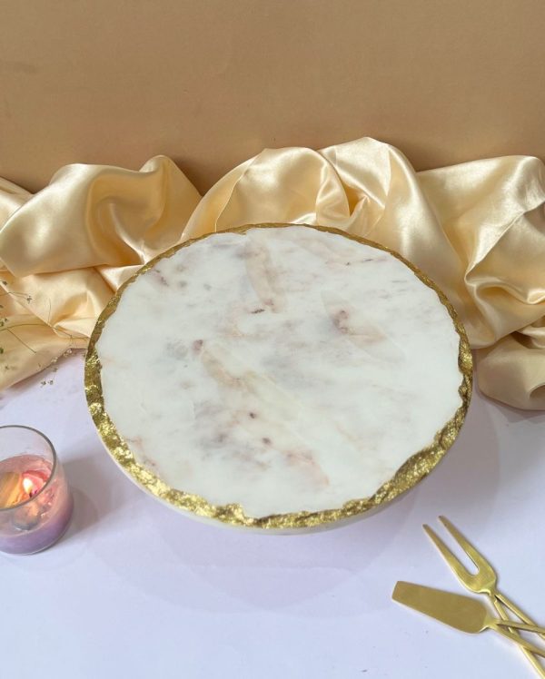 White Round Marble Cake Stand With Metal Stand | 10 x 5 inches Online Sale