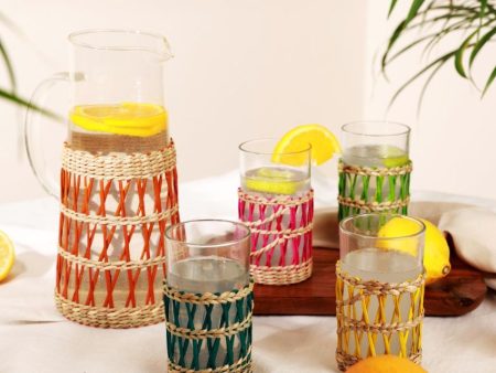 Handmade Glass Lemonade Set with Rattan Wrap | Set of 5 Discount