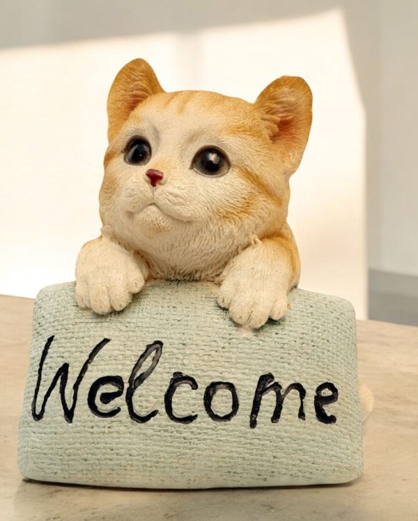 Cute Cat Welcome Sign Polyresin Figurine | 4 x 4 x 5 inches Online