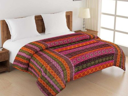 Ethnic Motif Pink Cotton Double Bed Size Quilt | 100 x 90 inches Online Sale