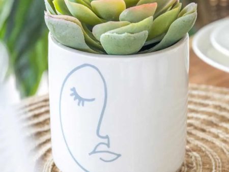 KitchenCraft Mini Planter with Abstract Face Design | White | Plant Not Included For Sale