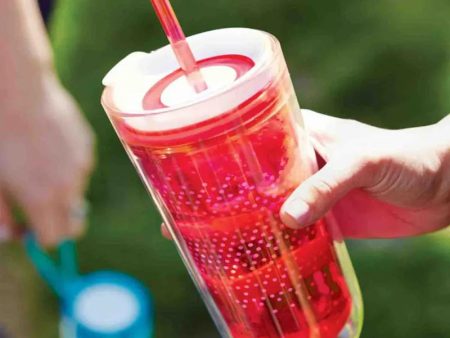 Zoku Red Plastic Travel Tumbler with Straw | 4 x 9 inches For Cheap